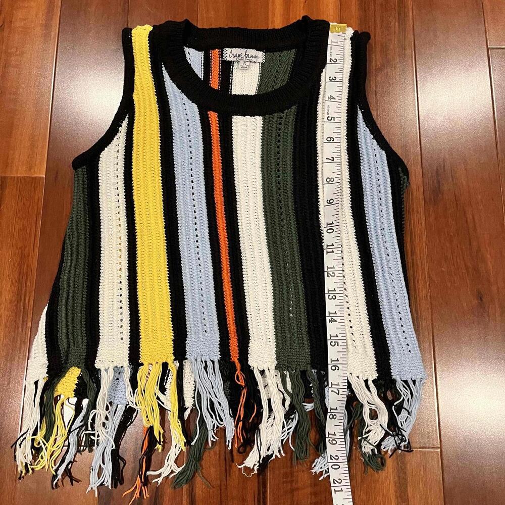 Crave Fame Black Multi Tank Top Stripe Knit Fringe Sweater Festival Boho Sz S - Picture 5 of 6